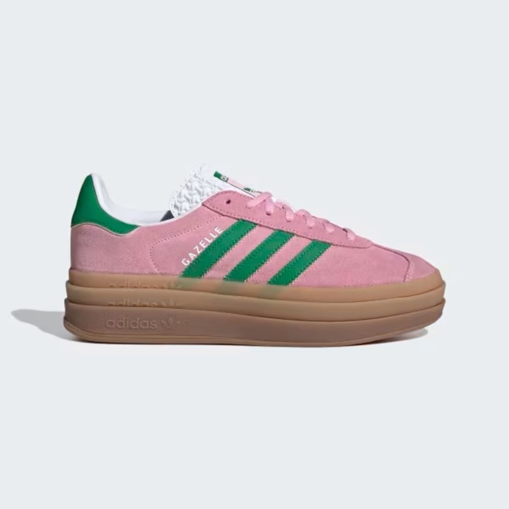adidas Gazelle Platform Sneakers in Pink and Green with Gum Sole
